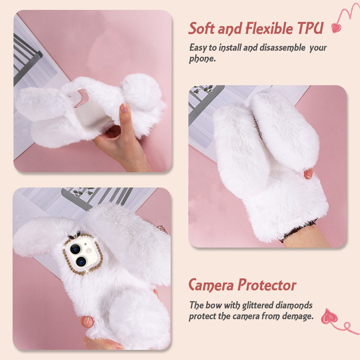 Phone Cases Metal - White 6.1 Inch Adorable Rabbit Design
