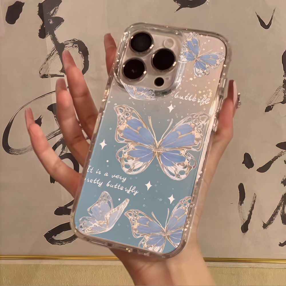 Phone Cases Otterbox - Luxury Blue Butterfly Clear Glitter Phone