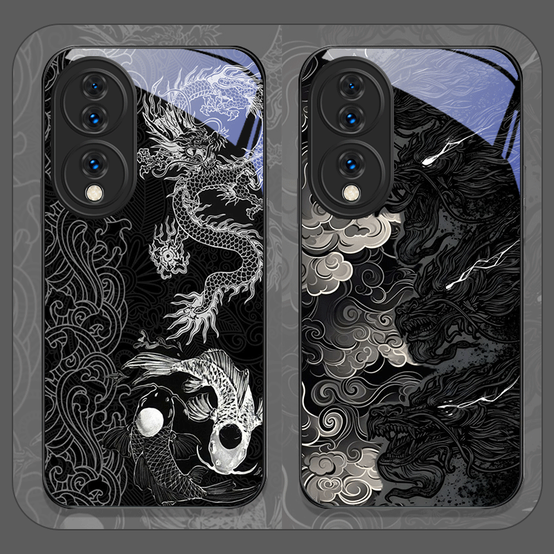 Phone Cases Aesthetic - Aesthetic Cool Black Dragon Printed Tempered