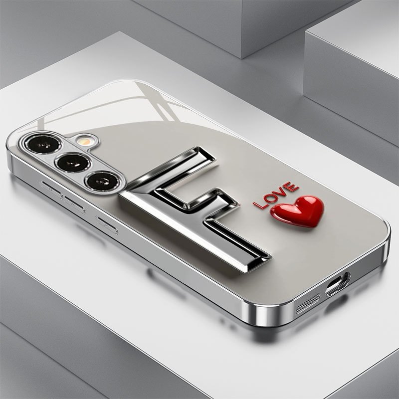 Phone Cases Metal - Love metal letter F pattern glass