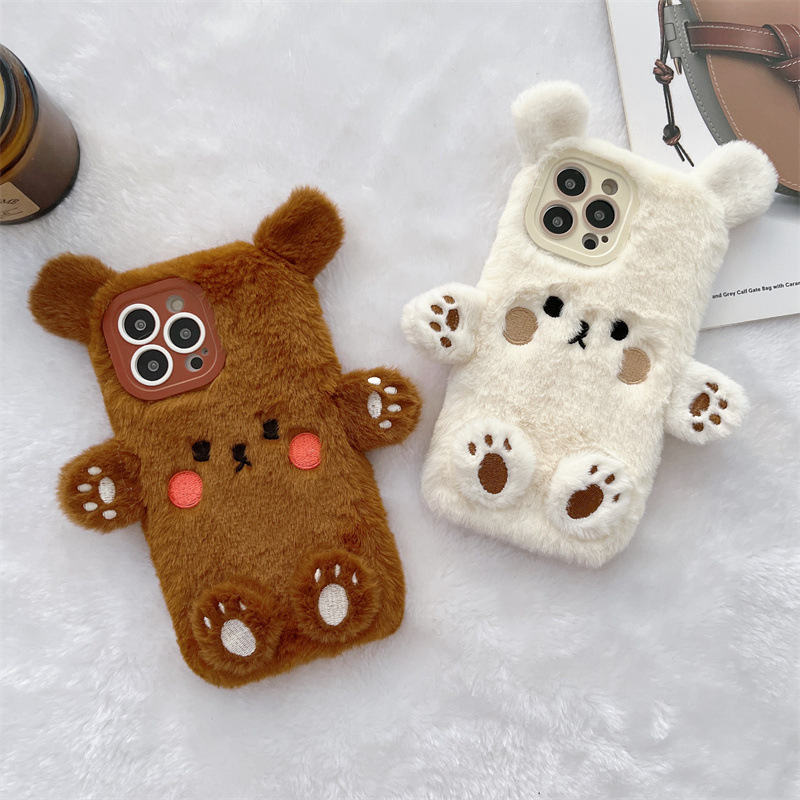 Korean 3D Cartoon Bear Fluffy  - Phone Cases Iphone 16 ulasan dan harga