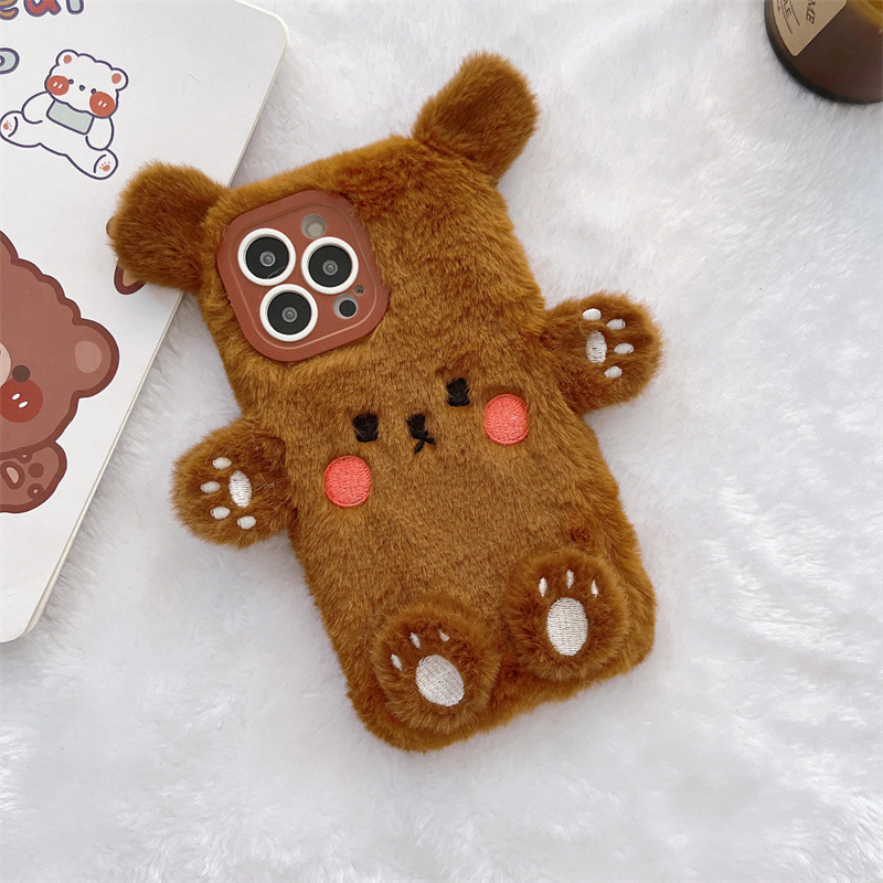 Korean 3D Cartoon Bear Fluffy  - Phone Cases Iphone 16 ulasan dan harga